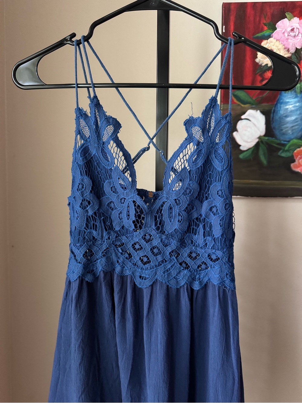 Free people navy blue Adella Lace-Trim Navy Blue Flowy Mini Dress - Picture 3 of 8